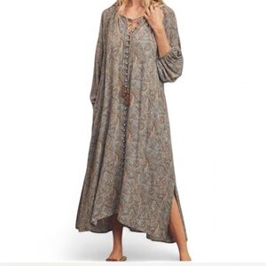 Dress Forum Long Sleeve Paisley Dress in Gray and Brown